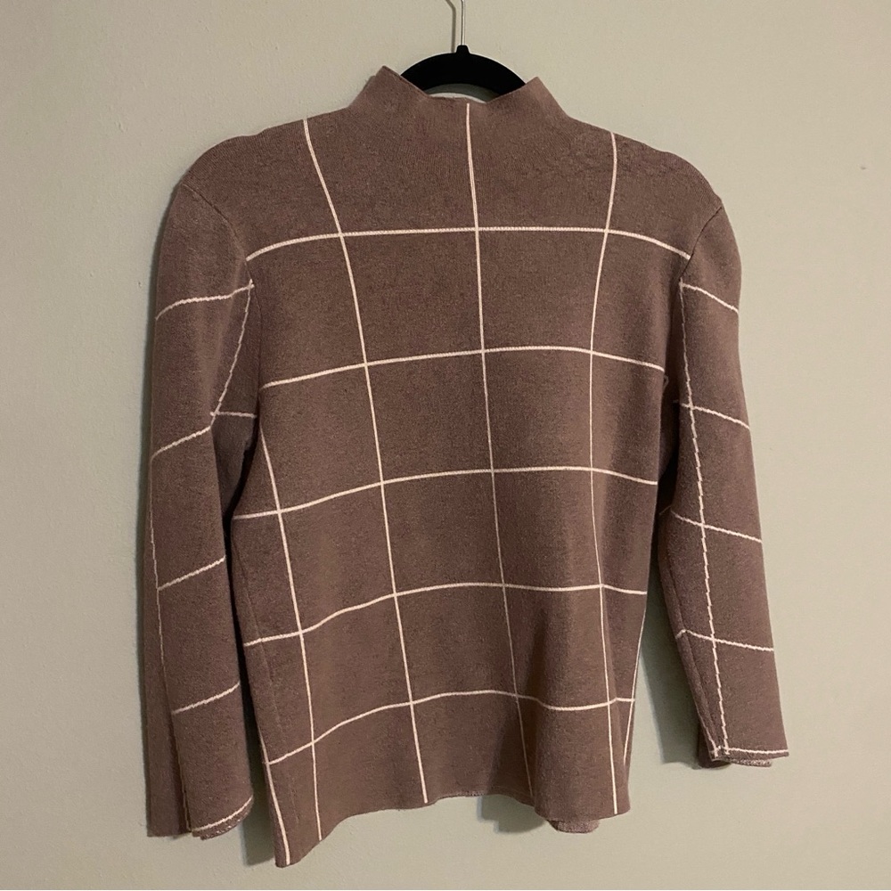 Sioni Soft Mock Neck Sweater with Geometric Checker Pattern